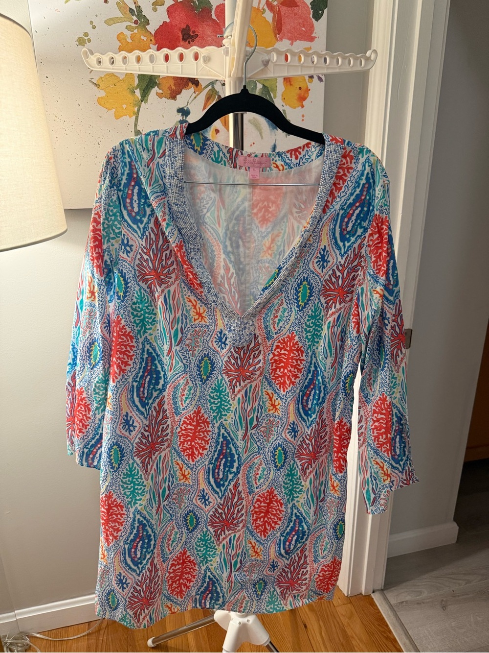 Lilly Pulitzer Multicolor Coral & Aqua V-Neck Swim Coverup